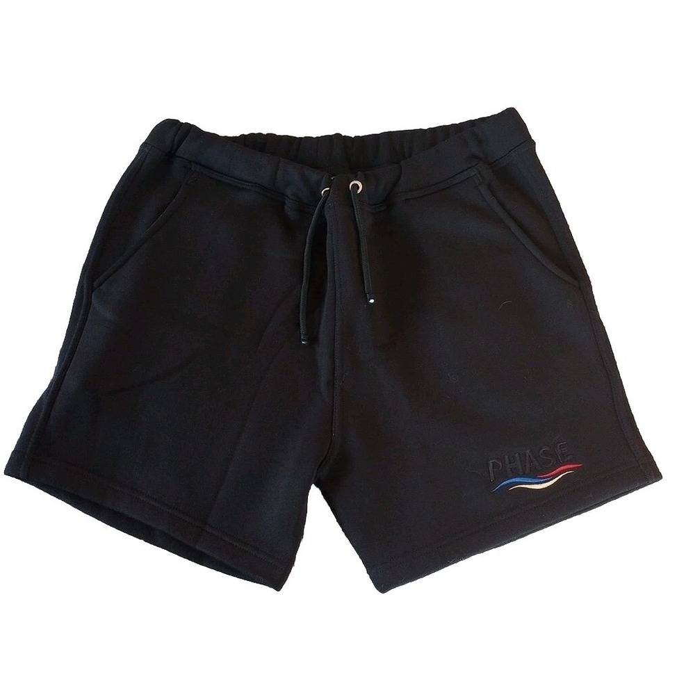 PHASE USA Sweat Shorts Black W/Wave Embroidered Logo 5" Inseam NWOT XL